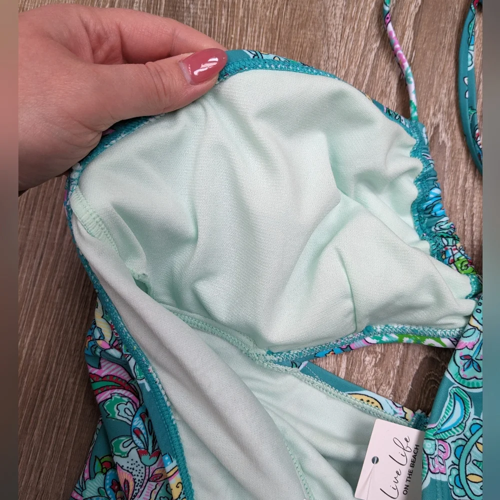NWT Cupshe Blue Paisley Cut Out Halter Top One Piece Swimsuit Size Large